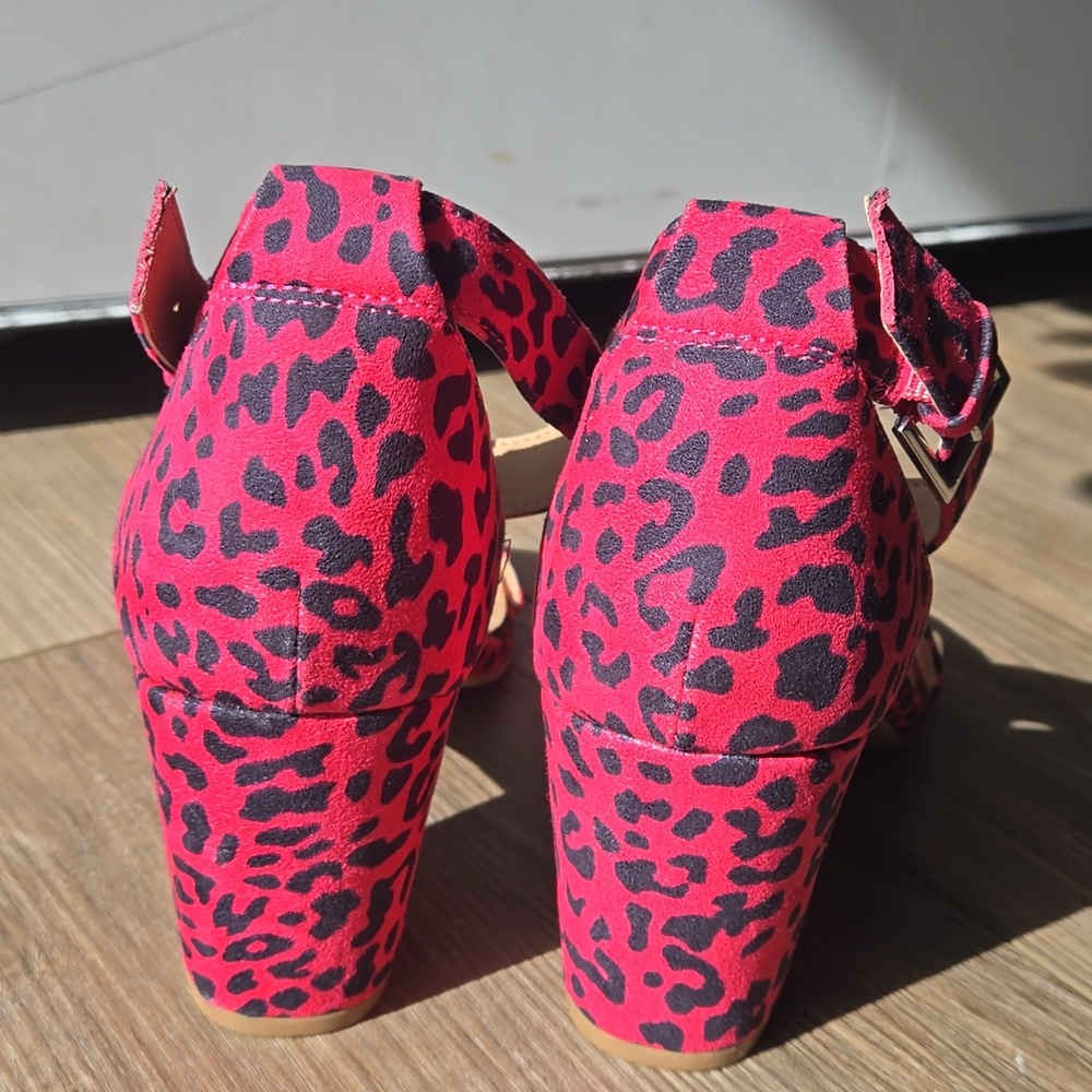 Torrid Hot Pink Leopard Print Heeled Open Toe Shoe - Picture 4 of 8